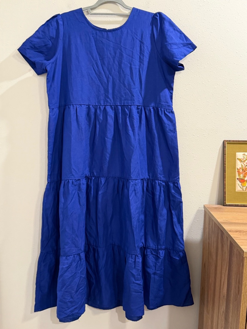Tradlands Size Small Blue Chalet Tiered Midi Dress Tencel Linen Cottagecore